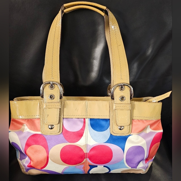 Coach Multicolored Sateen Soho Pleated Scarf Print purse bag EUC - Picture 2 of 16